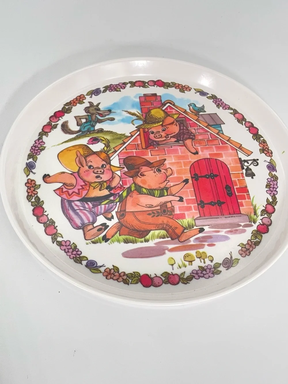 Vintage Oneida Deluxe 3 Pc Melamine Three Little Pigs Child Dinner Set Story